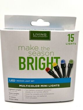 Living Solution 15 Multicolor Mini LED Lights Indoor Light Set 5ft Battery power